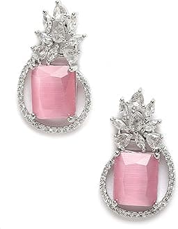 Women's Oxidised Silver-Plated American Diamond Studded Paisley Shaped Studs Earrings