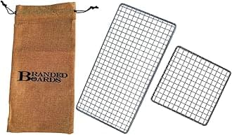 Portable Bushcraft Stainless Steel BBQ Cooking Grill Grate, Survival Bugout Fire Starter Kit, Ferro Rod, Waxed Jute Tinder, Striker, Burlap Bag (Small Grill + Large Grill + Bag)