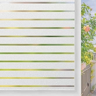 Lifetree Window Film Privacy for Glass Windows 75 x 300 cm, Static Cling Stripe Patterns Frosted Window Film No Glue Heat Reflective Sticker For Home Office