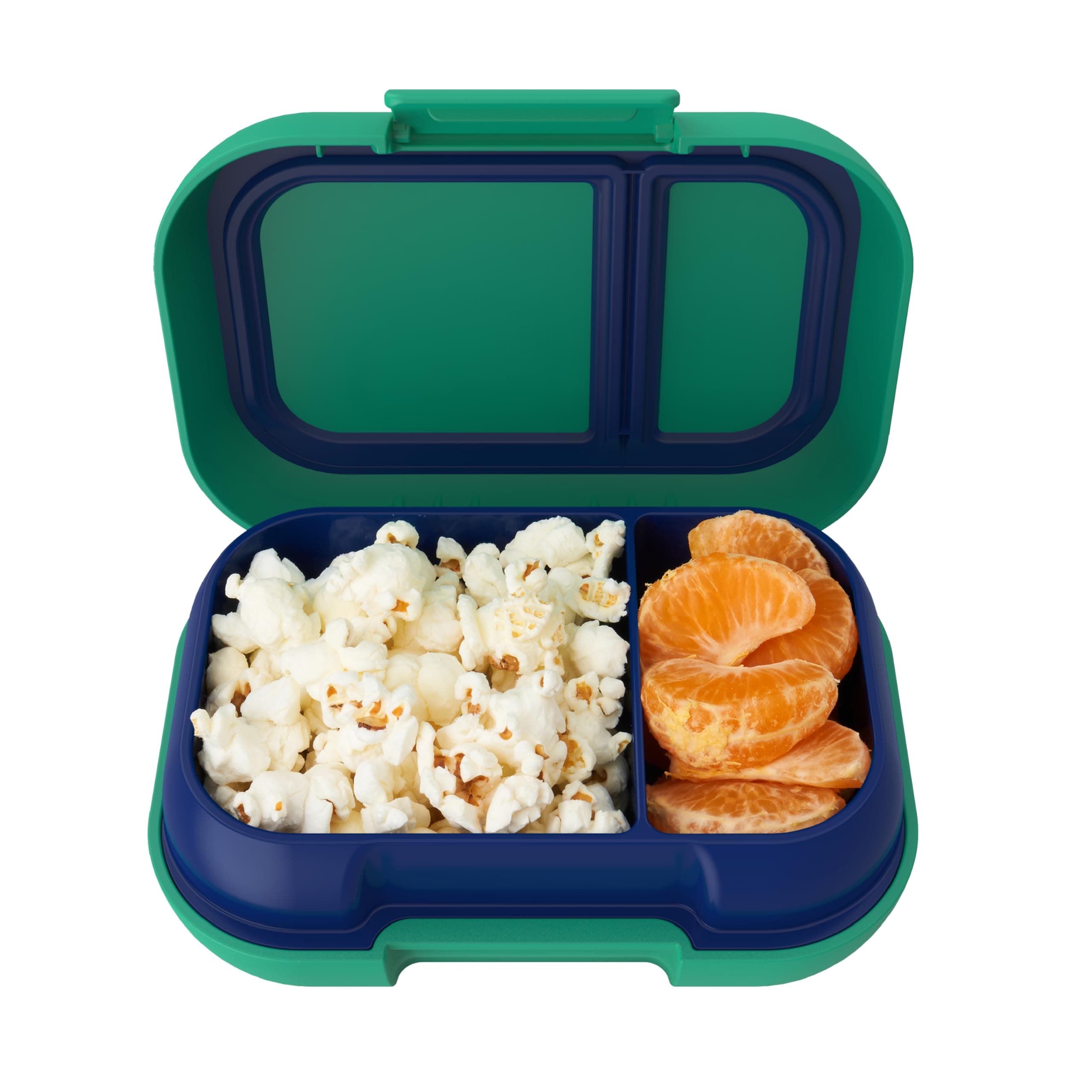 Bentgo Kids Snack - 2 Compartment Leak-Proof Bento Box Container for Snacks and Small Meals, Easy-Open Latch, Dishwasher Safe, BPA-Free for School, Daycare, & Sports - Ideal for Ages 3+ (Green/Navy)