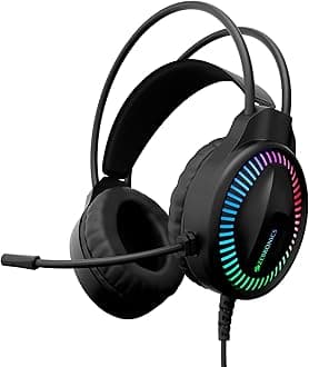 Blitz C Dolby Atmos Gaming Over Ear Wired Headphone, 50Mm Neodymium Drivers, Padded Headband, Lightweight & Comfortable, RGB Lights, Flexible Mic, Type-C Connector, Black