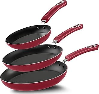 Utopia Kitchen Nonstick Frying Pan Set - 3 Piece Induction Bottom - 8 Inches, 9.5 Inches and 11 Inches - (Red-Black)