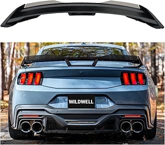 WildWell Rear Trunk Spoiler for 2024 2025 2026 Ford Mustang GT EcoBoost Premium S650 Dark Horse, Performance Rear Spoiler W/Gurney Flap Wickerbill Wing Accessories Matte Black