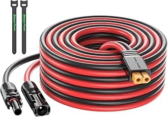 Bateria Power Solar to XT60 Charge Extension Cable 10AWG 50Ft, Solar Connector to XT60 Adapter Cable for Solar Panel to LiFePO4 Battery RV Portable Power Station Solar Generator,10AWG 50Ft