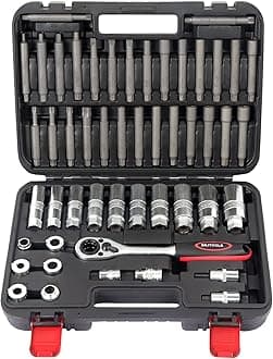 BILITOOLS 50PCS Shock Absorber Strut Nut Socket Set Master Suspension Strut Top Mount Nut Removal Install Automotive Tool with Ratchet Adaptors