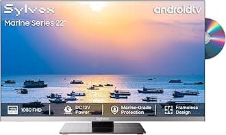 SYLVOX 22 Inch 12V Smart TV with Android OS, Full HD Frameless Small TV with DVD Player Built-in, DC/AC Powered, 9-32V Wide Voltage Anti-Shock Design, 12V TVs for Motorhomes, Trucks, Boats