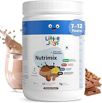 - Little Joys Chocolate Nutrimix 7+ (350g) | 7-12 Years | Naturally Sweetened with Dates & Jaggery | With 23 Essential Vitamins & Minerals | 9g Protein per Serving | Supports Overall Health & Development | With Ragi, Bajra, Almonds & Oats | Chocolate Flavour Nutrition Drink Powder