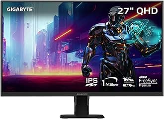 GIGABYTE GS27Q 27" 165Hz 1440P Gaming Monitor, 2560 x 1440 SS IPS Display, 1ms (MPRT) Response Time, HDR Ready, FreeSync Premium, 1x Display Port 1.4, 2X HDMI 2.0 (GS27Q US)