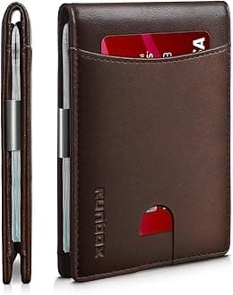 RUNBOX Slim Money Clip Wallets for Men RFID Blocking 11 Card Holder Minimalist Small Leather Bifold Men's Front Pocket Wallet Gift Box