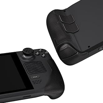 PlayVital Grip Stickers with Thumb Grip Caps for Steam Deck/Steam Deck OLED,for Steam Deck Anti-Slip Grip Stickers Sets,Touch Front & Trigger & Back Button Grips - Hexagonal Diamond Textured Black