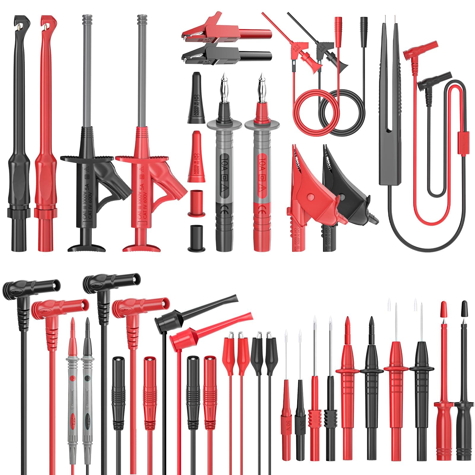 Goupchn Silicone Multimeter Test Leads Kit 33PCS with Replaceable Wire Piercing Probes Set, Alligator Clips, Test Hook Clips, Testing Tweezer for Digital Electrical Multimeter Testing
