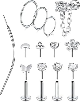 MODRSA 20g 16g Cartilage Earrings for Women Silver Gold Helix Piercing Jewelry Surgical Steel Hypoallergenic Flat Back Earrings Cartilage Hoop for Women Forward Helix Earring Tragus Jewelry Screw Back