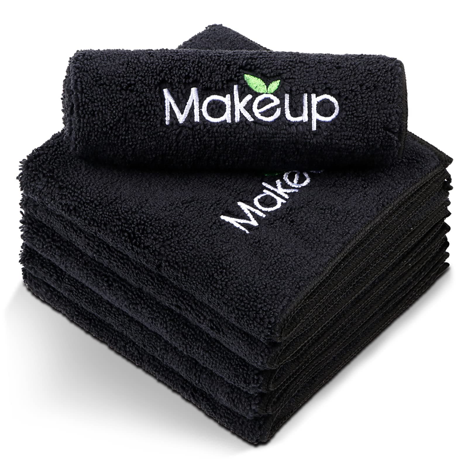 Microfiber Makeup Remover Cloths - Super Soft, Quick Dry Face Towels for Cleansing, 13 x 13 Inch, 6 Count, Black