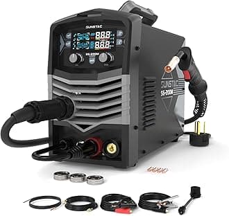 Sunstac 200A Aluminum MIG Welder 110V/220V Dual Voltage 5 in 1 Multifunctional Welding Machine, MIG/Flux MIG/Spool Gun/MMA/Lift TIG with Large LCD Panel