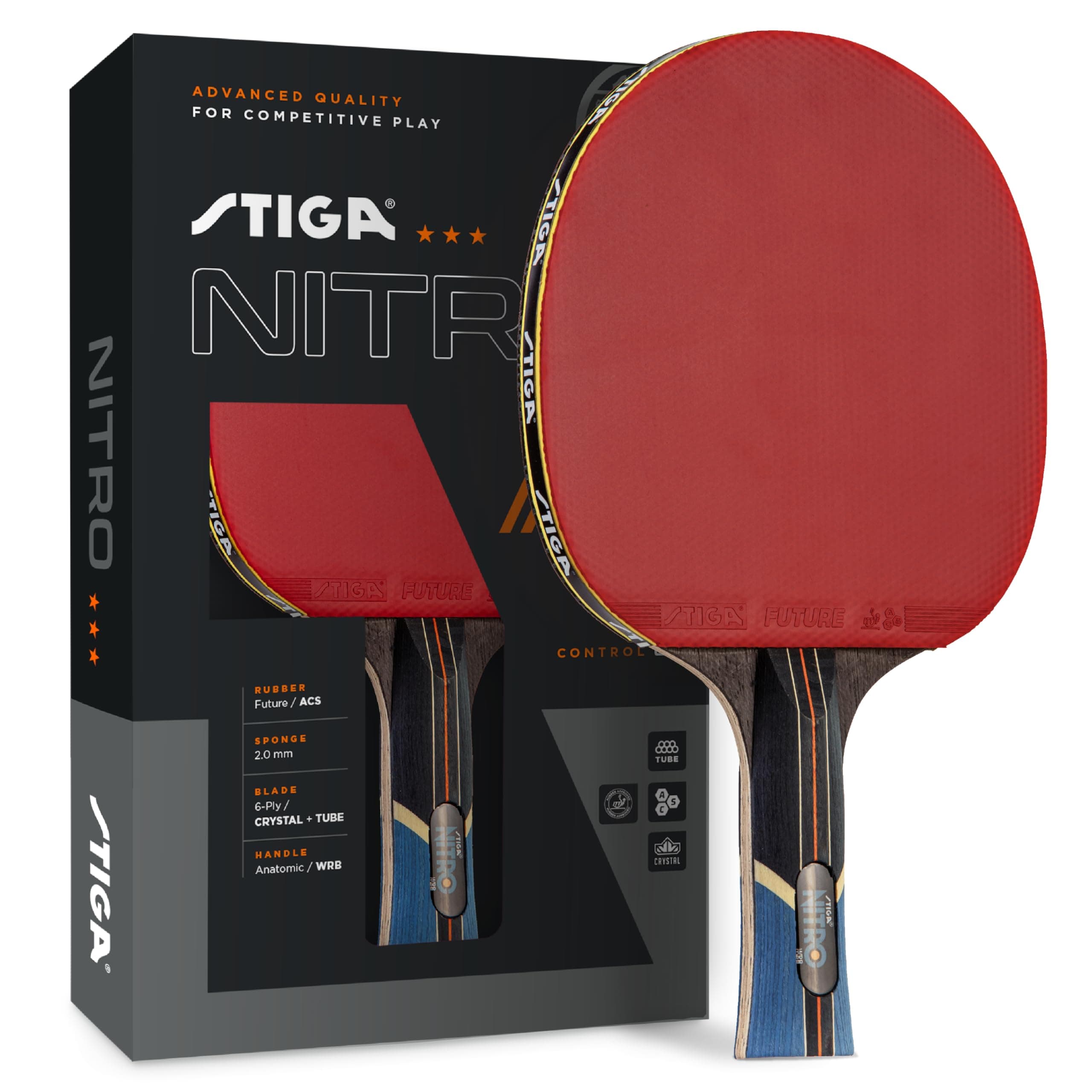 Nitro Table Tennis Racket ,Red,Rubber