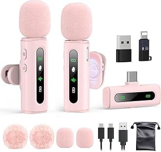 USB C Lavalier Microphone Wireless Mini Mic for Type-C Android Phone/Tablet/PC Video Recording Clip-on Mics with Rotatable Clip&Denoise Recording, Ideal for Vlog Tiktok Youtube Content Creator, Pink