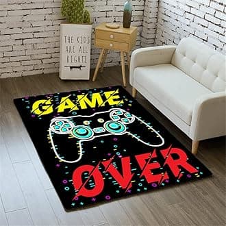 Morbuy 3D Game Print Rugs Modern Carpets Living Room Rug, Extra Large Size Soft Short Medium Pile Rugs Anti Slip Washable Floor Mats for Bedroom Kids Room Decor (black,50x80cm)