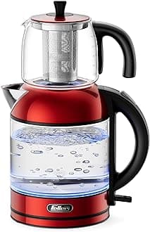 Feller Germany 2200W 2-in-1 Teamaker, 2L Glass Kettle+1L Teapot by German Technology, STRIX, Keep-Warm+Boil-Dry+Overheat, Stainless Steel Teapot Kit, TS288, 2Y Guarantee-UAE Version (Red)