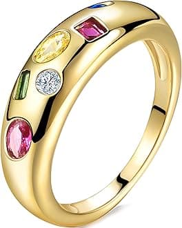 AllenCOCO Chunky Gold Plated Rings for Women - Trendy Cubic Zirconia 14k Gold Filled Stackable Rings