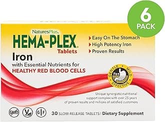 NaturesPlus Hema-Plex Iron - 30 Sustained Release Tablets, Pack of 6-85 mg Elemental Iron - Total Blood Health - with Vitamin C & Bioflavonoids - Vegan, Gluten Free - 180 Total Servings