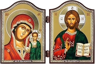 NKlaus 1449 GM of Kazan & Jesus Christ Icon Diptych Kazanskaya i Spasitel'