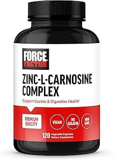 Force Factor Zinc L-Carnosine Capsules to Support Gastric and Digestive Health, Digestion and Bloating Supplement, Vegan, Non-GMO, No Gelatin, 120 Capsules