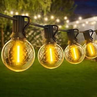 Festoon String Outdoor Garden Lights - 20M 65ft G40 Outside Electric Light Mains Powered Shatterproof LED Bulb Waterproof Lighting for Outside Patio Pergola Gazebo