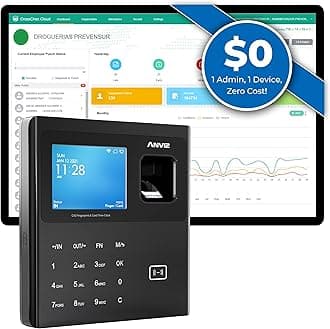 ANVIZ Time Clocks for Employees Small Business - CX2 Fingerprint Biometric Clock in and Out Machine - Forever Free Cloud Software, Black