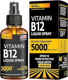 - Vitamin B12 Sublingual Spray 5000 mcg – Vegan Methylcobalamin Liquid B12 Boost Energy, Mood & Brain Health - Gluten-Free, Non-GMO B12 Spray for Men & Women - Easy Dosage (5000 mcg in 10 Sprays)