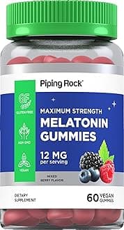Melatonin Gummies 12mg | 60 Count | Maximum Strength Supplement for Adults | Berry Flavor | Vegan, Non-GMO, Gluten Free
