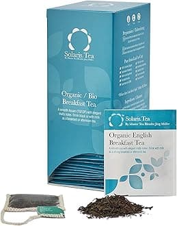 Solaris Tea - Organic English Breakfast Tea | 100% Organic Whole Leaf Tea | Certified Vegan | 40x Biodegradable Stitched Teabags, (1 x 80 g)