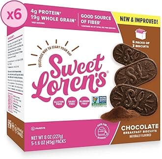Sweet Loren's Vegan Breakfast Biscuits | Chocolate | 4g Protein, 19g Whole Grains | Plant Based, Gluten Free, Dairy Free, Nut Free Snacks | 6 Pack (90 Total Biscuits, 1.6 ounce each)