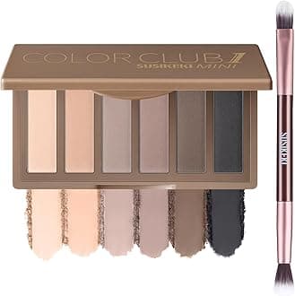 Neutral Nude Matte Eyeshadow Palette with Brush - 6 Colors Mini Travel Size, Highly Pigmented Taupe & Brown Smoky Eye shadow, Long Lasting Vegan Makeup Palette for Daily Use