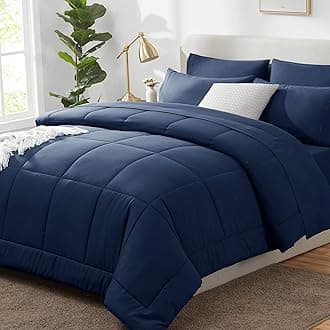 Full Size Comforter Sets Navy Blue, 7 Pieces Bed in a Bag, Navy Comforter Full Size, All Season Bedding Sets with Stitch Quilted Comforter, Flat Sheet, Fitted Sheet, Pillowcases