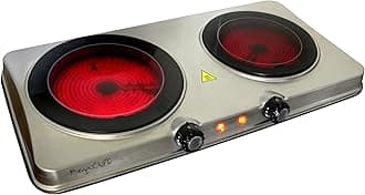 MegaChef Electric Easily Portable Heavy Duty Lightweight Dual Size Infrared Burner Cooktop Buffet Range in Sleek Steel