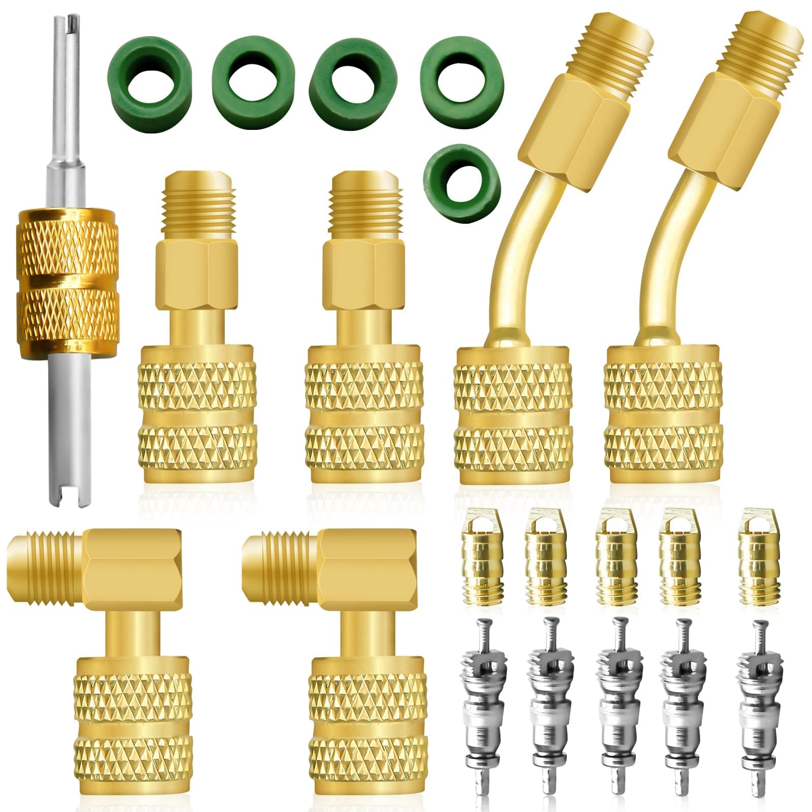 R410A Adapter Kit, Small Split Adapter 5/16 to 1/4 Coupler R410A Refrigerant Hose Adapter Connector Valve Core Remover, Small Split Vacuum Pump Kit 410A Refrigerant for R410A Split Air Conditioner