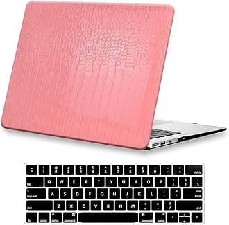 KEROM Compatible with MacBook Pro 13 inch Case 2022-2016 Release M2 M1 A2338 A2289 A2251 A2159 A1989 A1706, Crocodile Leather Hard Shell Case & Keyboard Cover, Has Logo Cutout, Pink
