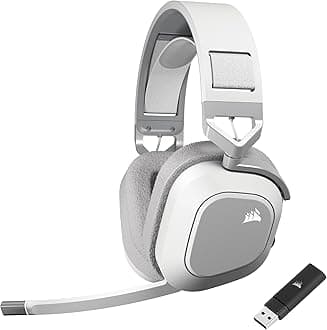 Corsair HS80 MAX Wireless 2.4GHz Bluetooth Gaming Headset – Low Latency, Dolby Atmos, SonarWorks SoundID, Broadcast Quality Microphone, High Battery Life – PC, Mac, PS5, PS4, Mobile – White