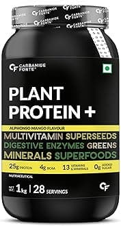 Vegan Protein Powder - Plant Based Protein Powder with Multivitamin, Minerals, Superfoods, Pea Protein, Digestive Enzymes | Alphonso Mango Flavour - 1Kg