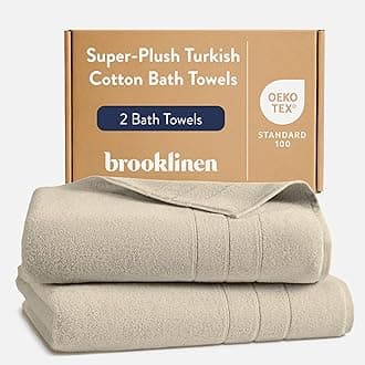 Brooklinen Super-Plush Turkish Cotton Bath Towels Set of 2 Cotton, 820 GSM, Machine Washable, Perfect Bath Towels for Bathroom, Spa & Shower (30" x 58", Stone Beige)