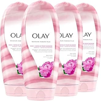 Body Wash for Women, Moisture Ribbons Plus, Deep Conditioning & Moisturizing Formula, Long Lasting Smooth Soft Skin, For All Skin Types, Shea Butter & Peony Blossom Scent, 18 fl oz (Pack of 4)
