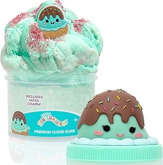 Original Squishmallows Maya the Ice Cream Premium Cloud Slime, Chocolate-Scented, 8 oz., Storage Container with Figurine Topper, Rubber Charm, Goodie Bags Stuffers, Kids Party Favors, Sensory Toys