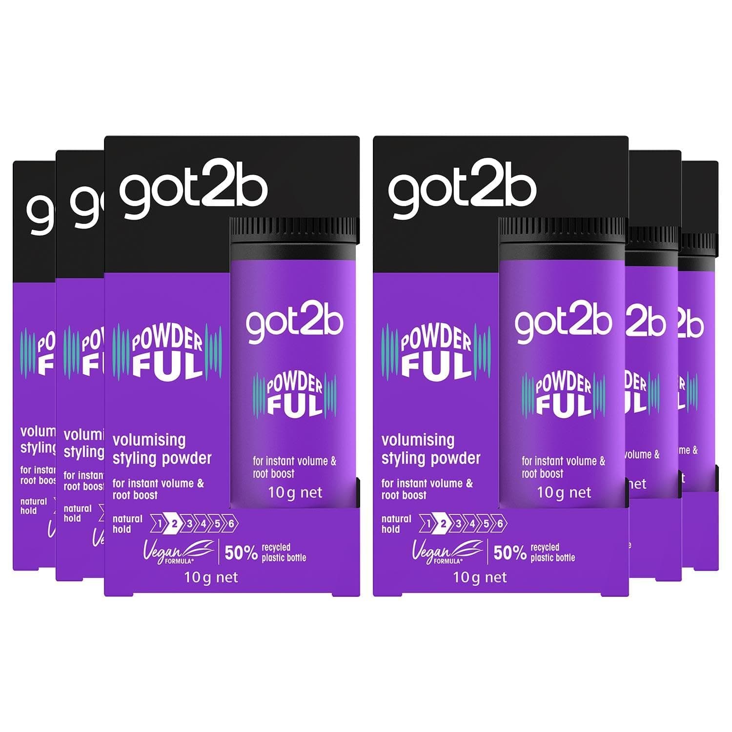 got2b POWDERful Volumising Styling Powder 10 g, Natural Hold, Powder Hair Styling, Volumising Styling Hair Powder, Instant Volume from the Roots, Vegan Formula, Pack of 6