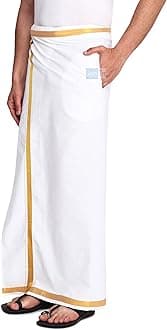 Men's 100% Pure Cotton White With Gold Jari Lungi in Size 2 Mtrs Single Lungi- Pack Of 1