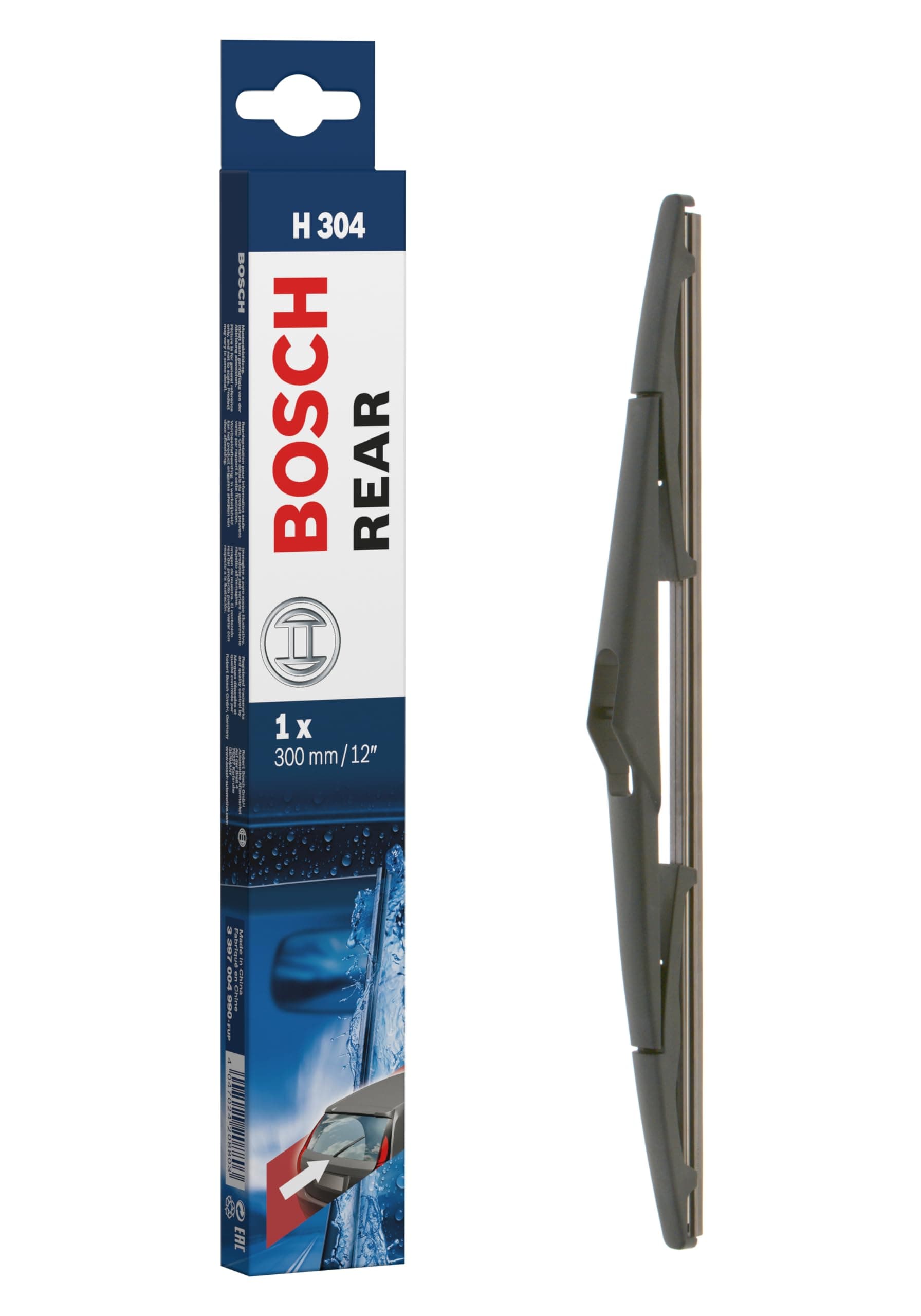 Rear Wiper H 304 - Excellent Cleaning Performance - Replacement Blade for Back Windscreen - 1 Blade, 300mm