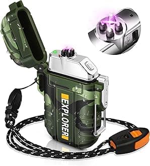 Lafagiet Waterproof Arc Lighter, Outdoor Dual Plasma Arc Lighter, USB Rechargeable Flameless Electric Lighters for Camping, Hiking, Survival Tactical (F13-Camouflage)