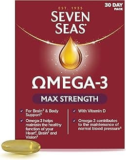 Omega-3 Fish Oil, Max Strength with Omega 3 and Vitamin D for Brain² and Body, 30 Capsules