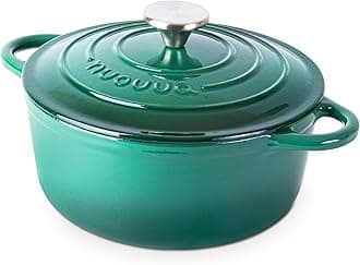 Nuovva Enamelled Cast Iron Dutch Oven Pot with Lid – 3.1 Quart Casserole Dish – Ceramic Dutch Oven for Bread Baking, Roasting, Braising & Stews – Oven Safe up to 500°F – 22cm Dark Green