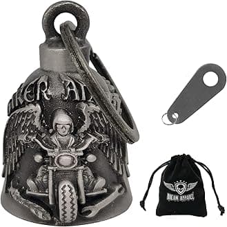 Motorcycle Bell for Biker US Flag Riding Bell Guardian Bells Motorcycle Accessory or Keychain for Luck, With Bag Gift Box (Biker Angel)