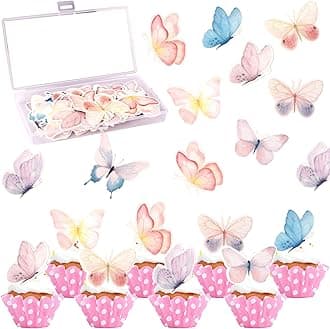 63 PCS Edible Butterfly Cupcake Toppers Edible Butterflies for Cake Decorating Butterfies Cupcake Picks Butterfly Cupcake Decorations for Butterflies Theme Baby Shower Birthday Party Supplies Colorful